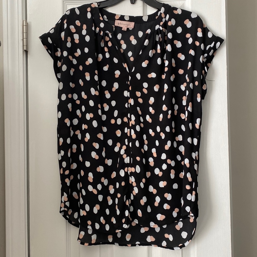Black Polka Dot Short Sleeve Blouse